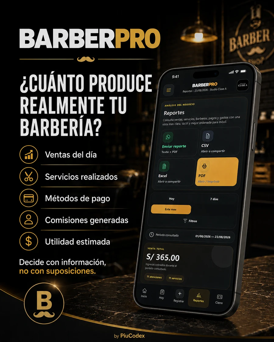 BarberPro reportes de ventas y utilidad